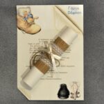 Προσκλητήριο γάμου και βάπτισης πάπυρος δεμένος με vintage διακόσμηση.