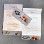 Προσκλητήριο γάμου και βάπτισης τετράπτυχο με δαντελωτή κορδέλα.