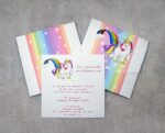 Προσκλητήριο βάπτισης με θέμα μονόκερος και εκτυπωμένος φάκελος - κουτί.