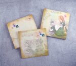 Προσκλητήριο βάπτισης με θέμα "Αλίκη στη χώρα των θαυμάτων" και εκτυπωμένος φάκελος - κουτί.