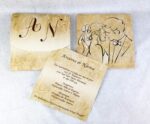 Προσκλητήριο γάμου vintage με θέμα γαμπρός - νύφη και εκτυπωμένος φάκελο - κουτί.