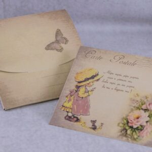 Προσκλητήριο βάπτισης vintage με θέμα Sarah Kay και εκτυπωμένος φάκελος - κουτί.