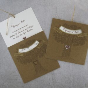 Προσκλητήριο γάμου με οικολογικό χαρτί, δέντρο της ζωής και χρυσοτυπία .