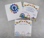 Προσκλητήριο βάπτισης με θέμα λούνα παρκ και εκτυπωμένος φάκελος - κουτί.