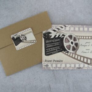 Προσκλητήριο βάπτισης vintage με θέμα σινεμά.