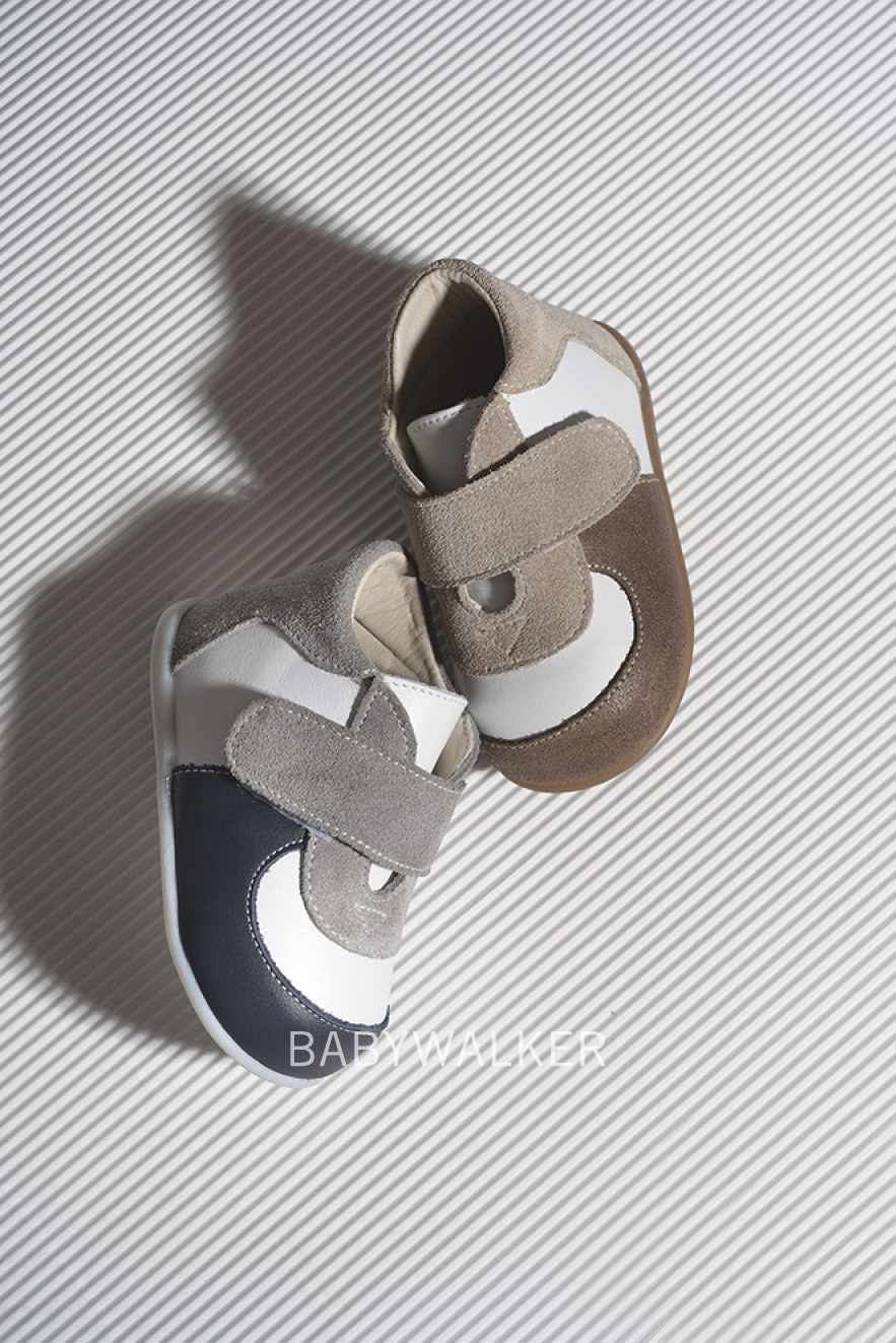 PRI.2037 ΔΙΧΡΩΜΟ ΔΕΡΜΑΤΙΝΟ SNEAKER ΜΟΝΗ ΜΠΑΡΕΤΑ VELCRO