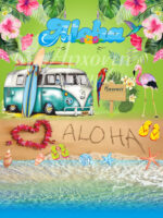 Σατέν υφασμάτινη αφίσα για στολισμό βάπτισης με θέμα Aloha, σε διάσταση 140 x 190 cm.