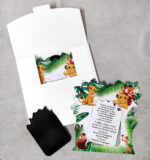 Προσκλητήριο βάπτισης μαγνήτης - κορνίζα με θέμα Lion King και φάκελος - κουτί.