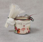 Προσκλητήριο - μπομπονιέρα γάμου κερί σε γυάλινο βάζο με θέμα floral boho ή θέμα της επιλογής σας και πάπυρο.