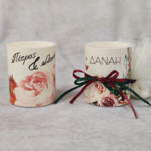 Μπομπονιέρα γάμου κερί σε θήκη με θέμα floral boho ή με θέμα της επιλογής σας.