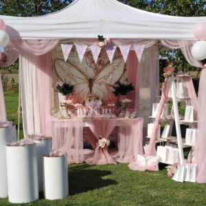 Στολισμός βάπτισης για κορίτσι με θέμα πεταλούδα.