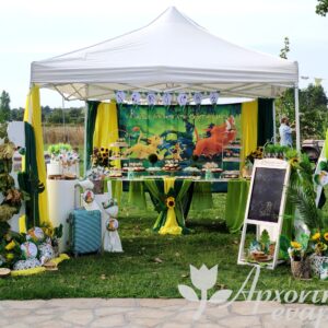 Στολισμος με θέμα Hakuna Matata σε πράσινες και κίτρινες αποχρώσεις.