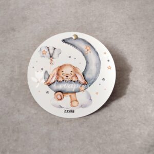 Προσκλητήριο βάπτισης με θέμα κουνελάκι και φεγγάρι, με διπλή κάρτα και τρουξ.