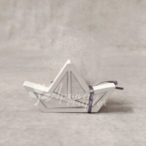 Μπομπονιέρα γάμου - βάπτισης κεραμικό καράβι με ασημί plexi glass καθρέφτη