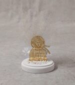 Μπομπονιέρα γάμου - βάπτισης Χριστός από χρυσό καθρέφτη plexi-glass και εκρού τούλι με χρυσό glitter.