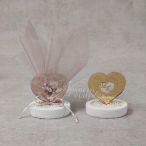 Μπομπονιέρα γάμου καρδιά από χρυσό ή ροζ χρυσό καθρέφτη plexi-glass