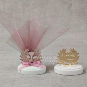 Μπομπονιέρα γάμου στεφάνι με ευχές από χρυσό ή ροζ χρυσό καθρέφτη plexi-glass