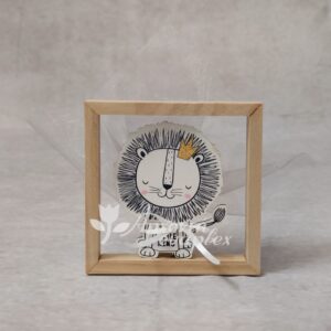 Μπομπονιέρα βάπτισης ξύλινο καδράκι με θέμα λιονταράκι