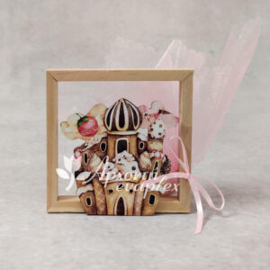 Μπομπονιέρα βάπτισης ξύλινο καδράκι με θέμα ζαχαρούπολη