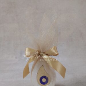 Μπομπονιέρα γάμου - βάπτισης κεραμικό γούρι "σταγόνα" με χρυσο μπλε καθρέφτη plexi glass