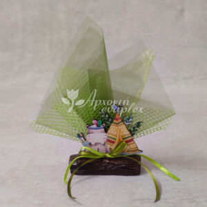 Μπομπονιέρα βάπτισης ιπποποταμάκι ξύλινη,  σε κορμό κεραμικό