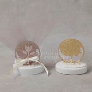 Μπομπονιέρα γάμου δεντρο ζωής από χρυσό ή ροζ χρυσό καθρέφτη plexi-glass.