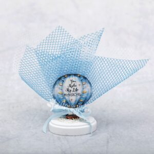 Μπομπονιέρα βάπτισης "Magical" αερόστατο ξύλινη,  σε βότσαλο