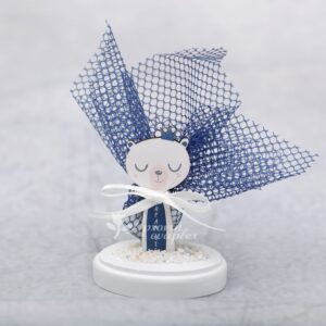 Μπομπονιέρα βάπτισης αρκουδάκι ξύλινη,  σε βότσαλο