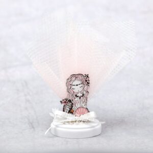 Μπομπονιέρα βάπτισης γοργόνα  ξύλινη,  σε βότσαλο