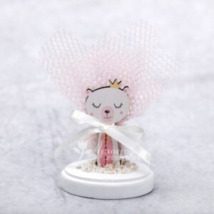 Μπομπονιέρα βάπτισης αρκουδάκι ξύλινη,  σε βότσαλο