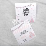 Προσκλητήριο βάπτισης με θέμα  "Hello Llittle One" ελεφαντάκι και εκτυπωμένος φάκελος - κουτί.
