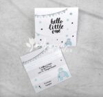 Προσκλητήριο βάπτισης με θέμα  "Hello Llittle One" ελεφαντάκι και εκτυπωμένος φάκελος - κουτί.