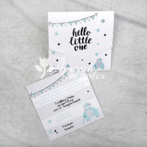 Προσκλητήριο βάπτισης με θέμα  "Hello Llittle One" ελεφαντάκι και εκτυπωμένος φάκελος - κουτί.