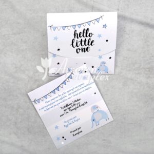 Προσκλητήριο βάπτισης με θέμα " Hello little one " και εκτυπωμένος φάκελος - κουτί.