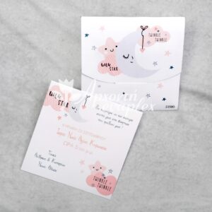 Προσκλητήριο βάπτισης με θέμα "Little Star " και φεγγάρι και εκτυπωμένος φάκελος - κουτί.