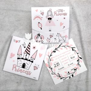 Προσκλητήριο βάπτισης με θέμα Little Princess και εκτυπωμένος φάκελος - κουτί.
