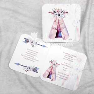 Δίπτυχο προσκλητήριο βάπτισης με θέμα Βoho σκηνή