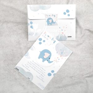 Προσκλητήριο βάπτισης με θέμα "Dream Big" ελεφαντάκι  και εκτυπωμένος φάκελος - κουτί.