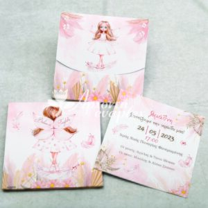 Προσκλητήριο βάπτισης με θέμα νεράιδα  και εκτυπωμένος φάκελος - κουτί.