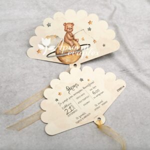 Προσκλητήριο βάπτισης βεντάλια με θέμα αρκουδάκι.