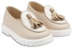 Δίχρωμο  Loafer με Φουντάκια EXC5244 Λευκό Μπεζ