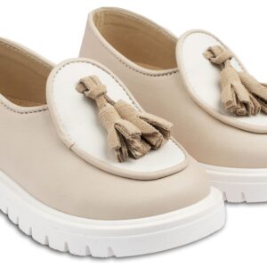 Δίχρωμο  Loafer με Φουντάκια EXC5244 Λευκό Μπεζ