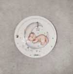 Προσκλητήριο βάπτισης με θέμα δεινοσαυράκι και φεγγάρι, με διπλή κάρτα και τρουξ.