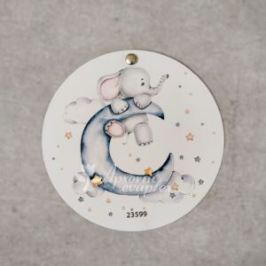 Προσκλητήριο βάπτισης με θέμα ελεφαντάκι και φεγγάρι, με διπλή κάρτα και τρουξ.