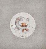 Προσκλητήριο βάπτισης με θέμα αρκουδάκι και φεγγάρι, με διπλή κάρτα και τρουξ.