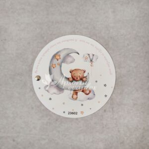 Προσκλητήριο βάπτισης με θέμα αρκουδάκι και φεγγάρι, με διπλή κάρτα και τρουξ.