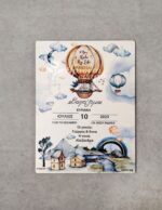 Ξύλινο προσκλητήριο βάπτισης με θέμα "Magical" αερόστατο.