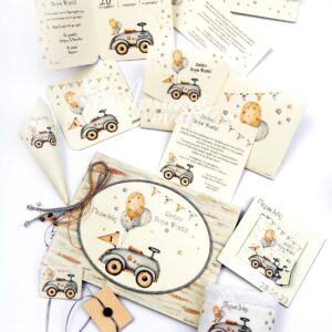 Θεματική πρόταση βάπτισης με θέμα retro αυτοκινητάκι.