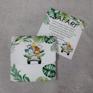 Προσκλητήριο βάπτισης με θέμα Safari και εκτυπωμένος φάκελος – κουτί.