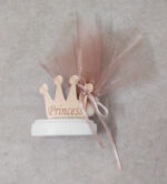 Μπομπονιέρα βάπτισης Princess από χρυσό καθρέφτη plexi-glass και ροζ τούλι με χρυσό glitter.